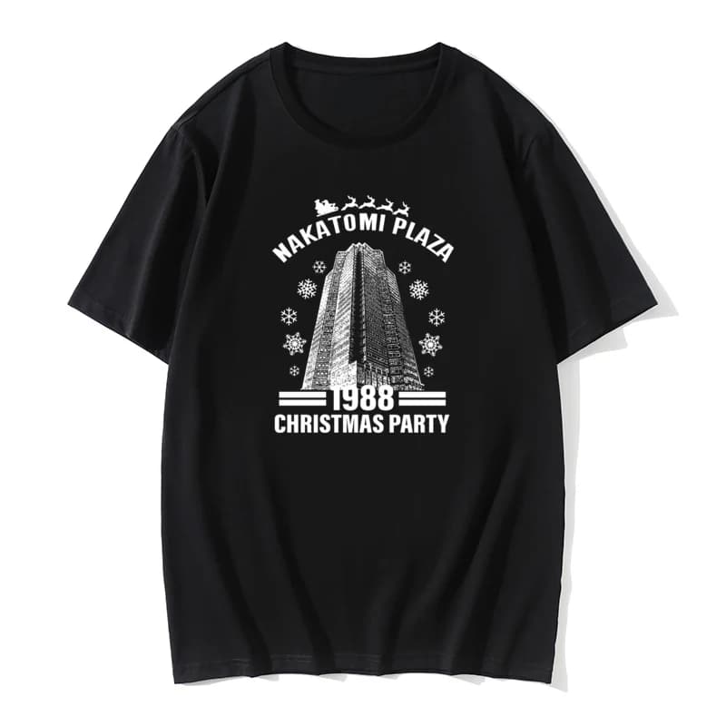 T-shirt col rond homme, humoristique, en coton, pour fête de noël, Nakatomi Plaza, 1988