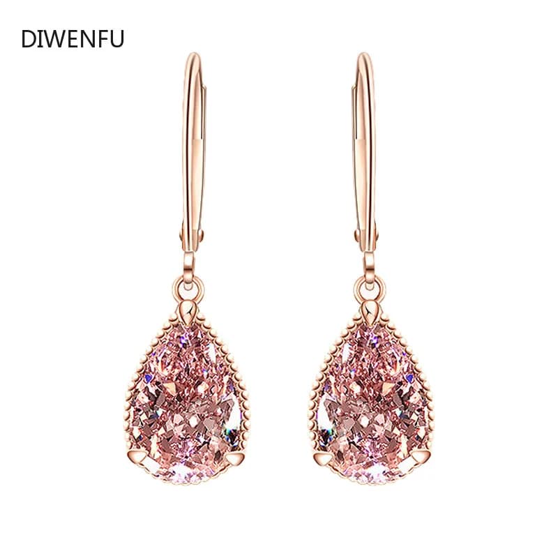 Boucles d'oreilles pendantes en quartz rose naturel pour femme, or rose 18 carats, mode romantique, bijoux fins, pierres précieuses en topaze, boucles d'oreilles de luxe
