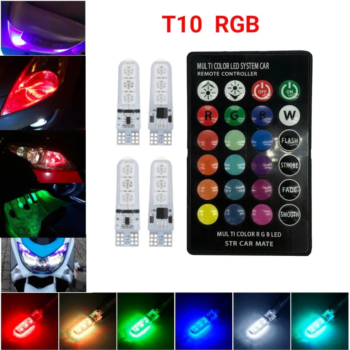T10 W5W Silicone RGB 5050 6SMD LED côté cale lumière dôme lecture ampoule Flash décoration lumières télécommande pour voiture moto