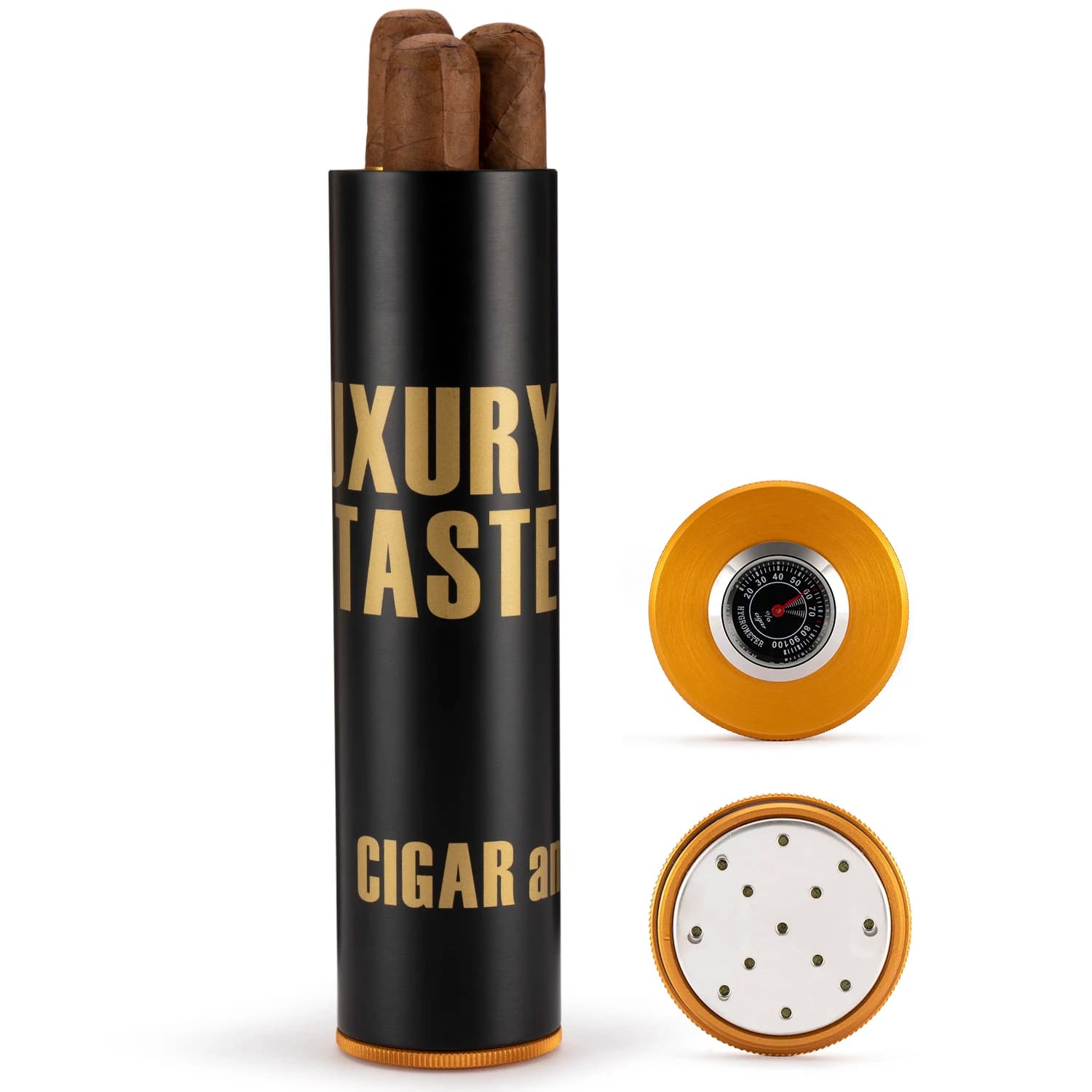 Coffret à cigares de voyage XIFEI avec humidificateur, hygromètre, pot antidérapant, étui à cigares en métal de luxe portable, capacité 3-5 cigares, cadeau personnalisé