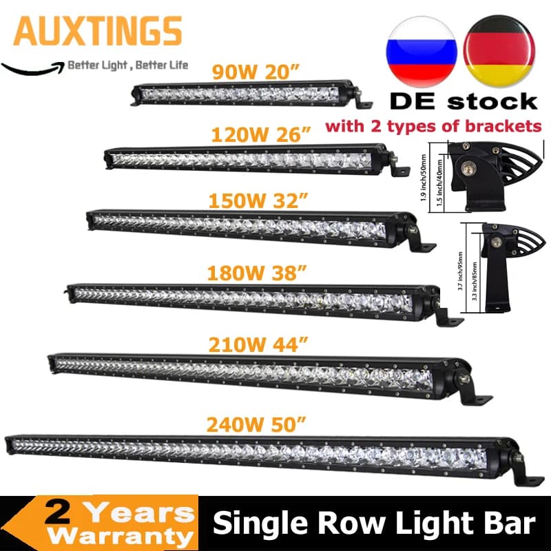 Barre lumineuse LED Super simple, 20, 25, 32, 38, 44, 50 pouces, 120, 150, 210, 240W, lampe pour voiture tout-terrain, SUV, 4WD, bateau ATV