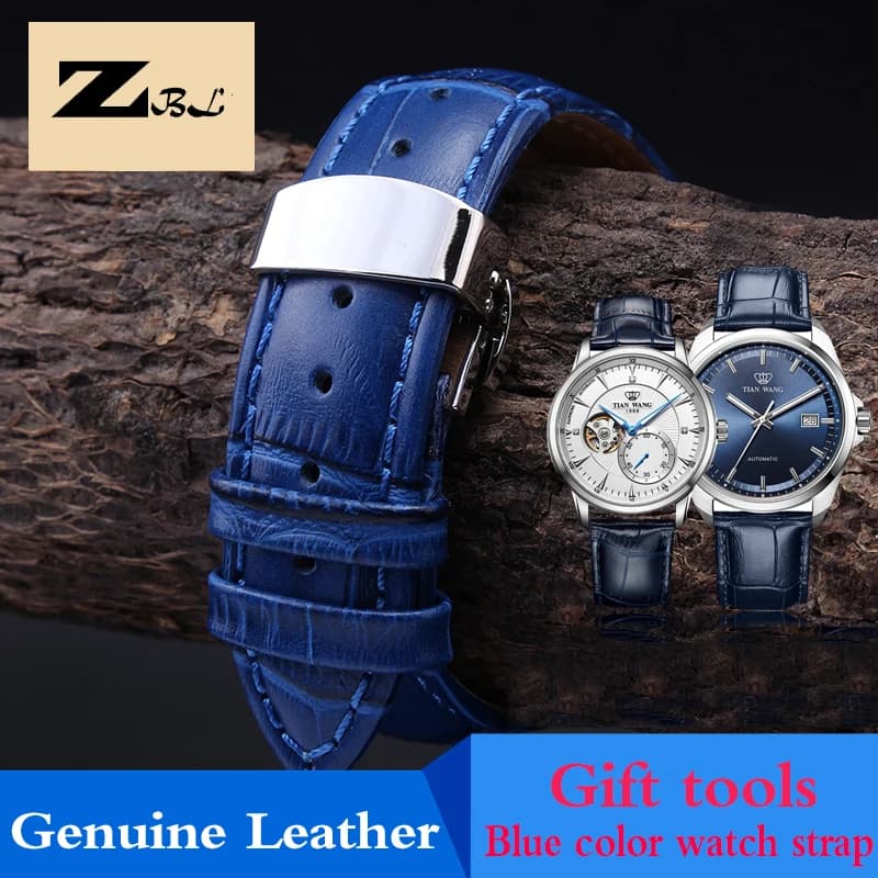 12 14 16 18 19 20 21 22 23mm couleur bleue bracelet de montre en cuir véritable hommes et femmes bracelet de montre pour citoyen Rossini bracelet de montre