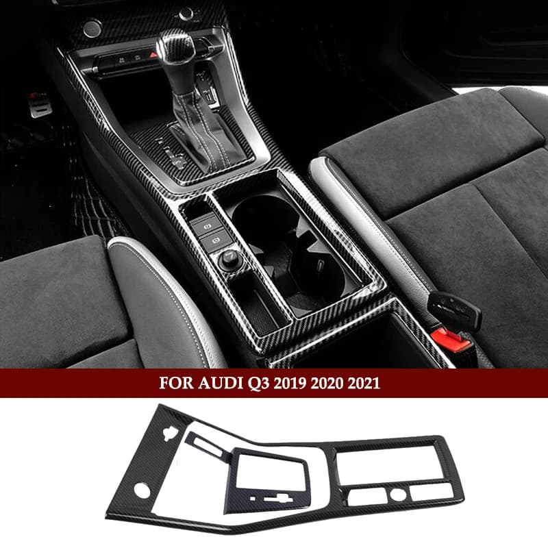 Autocollant de couverture de panneau de changement de vitesse de console centrale d'appui-main de limitation de fibre de carbone, style de voiture pour Audi Q3 2019, accessoires intérieurs