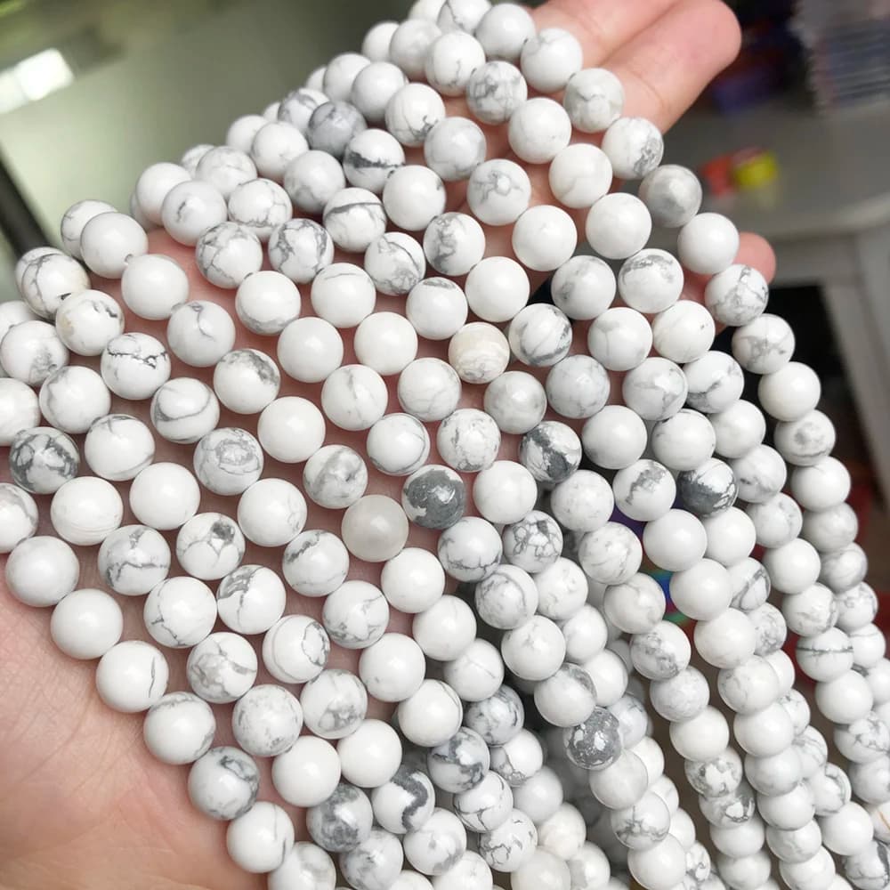 Perles d'espacement rondes en pierre naturelle pour bijoux, Howlite, Turquoises blanches, DIY, Bracelets exécutifs, Colliers de la présidence, 4mm, 6mm, 8mm, 10mm, 12mm, 15 en effet