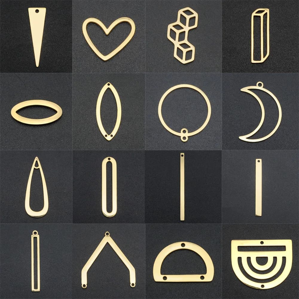 Lot de 10 connecteurs de boucles d'oreilles DIY en acier inoxydable 316, formes géométriques variées, breloques et pendentifs, vente en gros, commande OEM acceptée