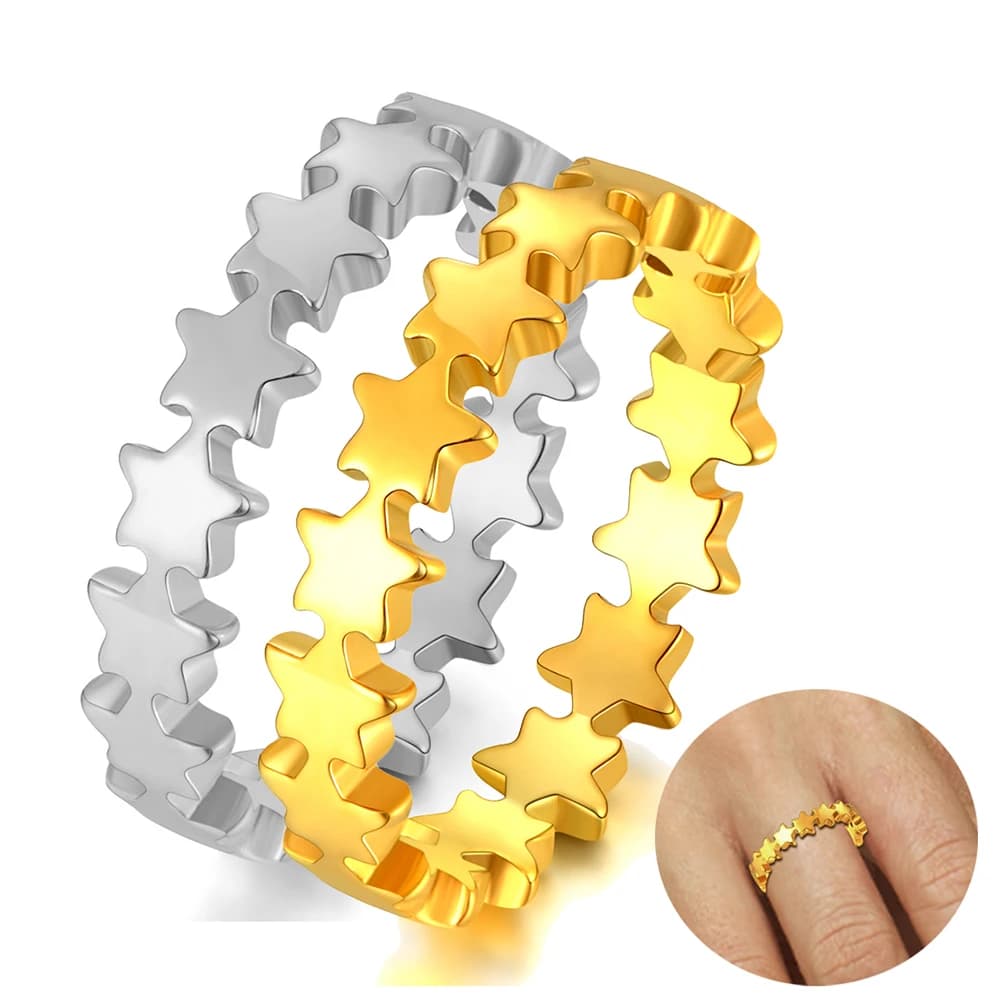 Bague en acier inoxydable en forme d'étoile, empilable, pour déclaration de fiançailles, mariage