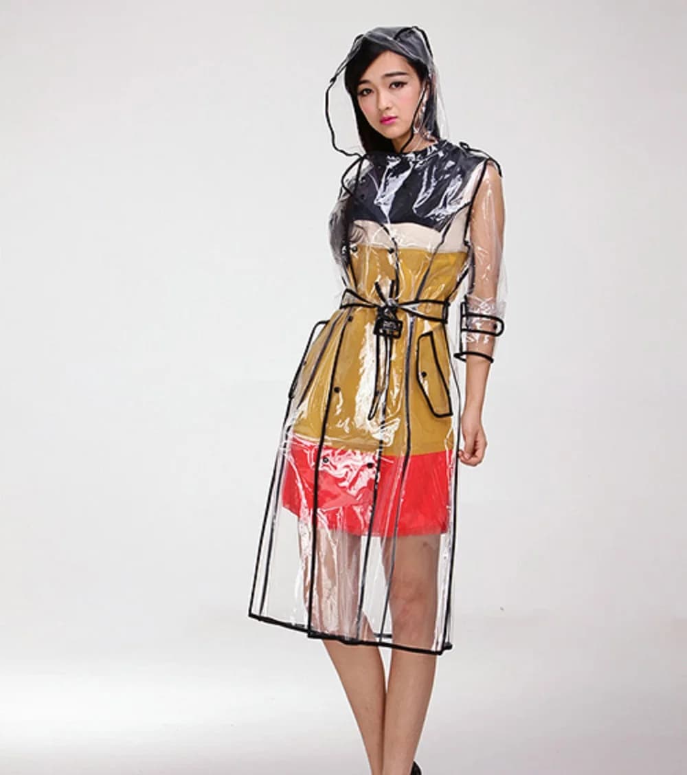 Manteaux de pluie imperméables en plastique Transparent pour femmes et hommes, longs, à la mode, vestes à capuche avec ceinture