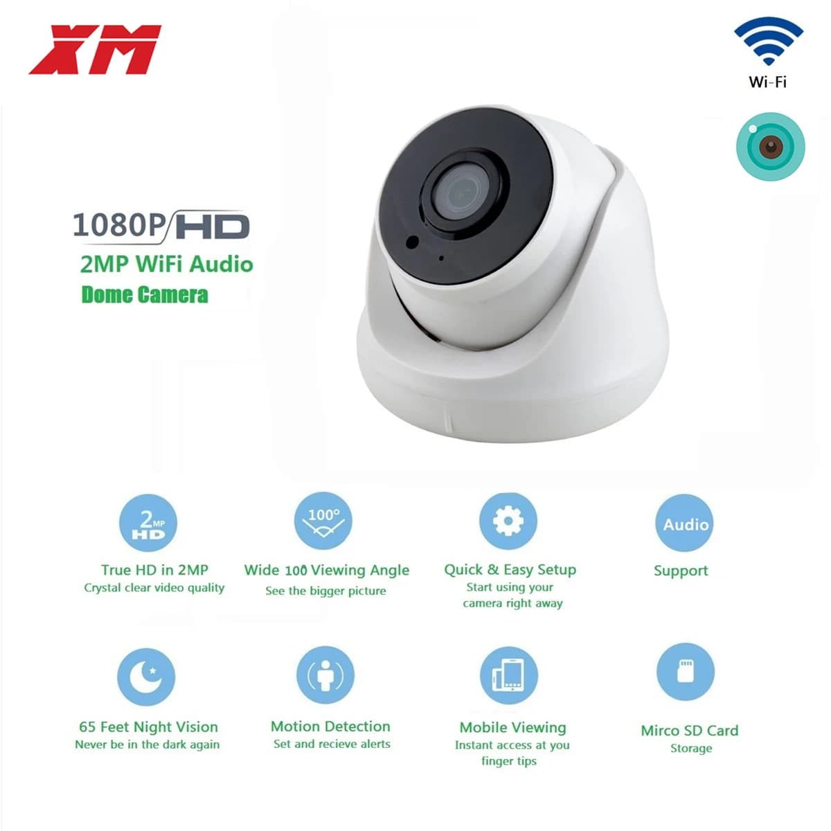 Caméra WiFi dôme 2MP 1080P HD caméra de sécurité sans fil caméra IP CCTV avec Audio IR LED détection de mouvement caméra de Vision nocturne