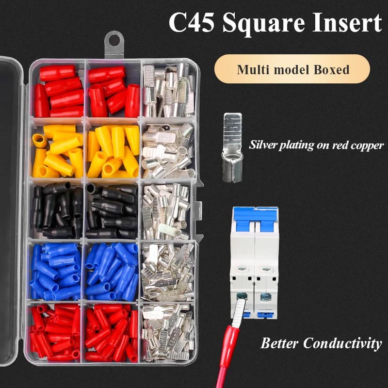 C45 Insert 1.5-10mm2 Cuivre Rouge, Embout de câble de type broche pour disjoncteur, Terminal de câble à sertissage à froid, Embout de câble avec gaine, Broche de câble