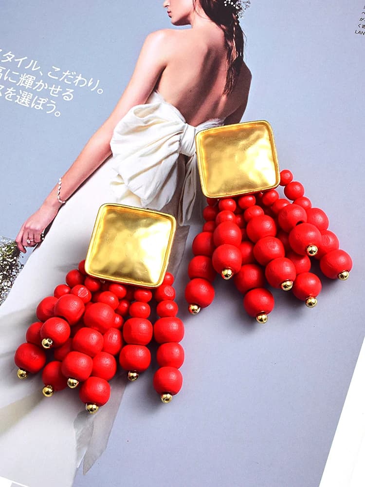 Vintage fait à la main en bois goutte boucles d'oreilles Maxi perlé bohème déclaration bijoux de mariage pour les femmes brincos