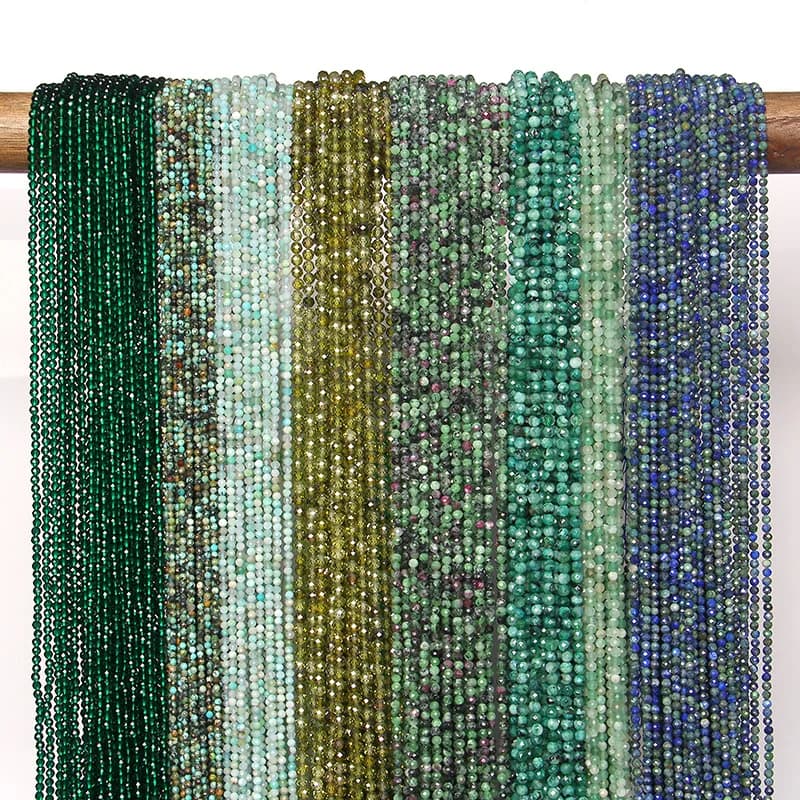 Perles à facettes de 2mm 3mm, Section naturelle, Quartz rond vert Amazonite Agat Malachite, petite perle ample pour la fabrication de bijoux 38cm