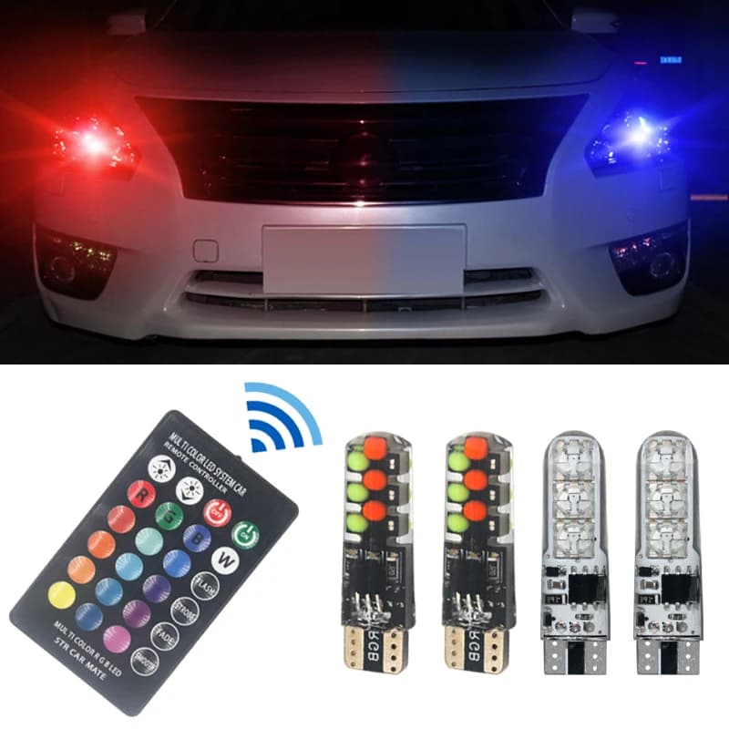 T10 RGB W5W Led 194 168 Canbus feux de dégagement de voiture COB 12SMD avec télécommande Flash/lampe stroboscopique lampe de lecture à cale