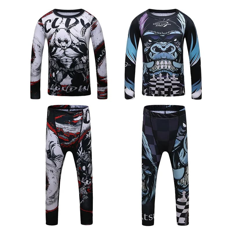MMA Rashguard Jiu Jitsu pour enfants, t-shirt et pantalon de compression, vêtements de sport de boxe, muay-thaï, ensembles de combinaisons de combinaisons, vêtements MMA