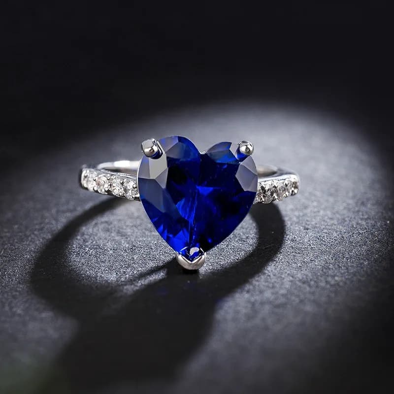 Buyee 925 bague en argent Sterling femme élégant bleu cristal coeur bague pour les femmes mode mariage bijoux fins cercle
