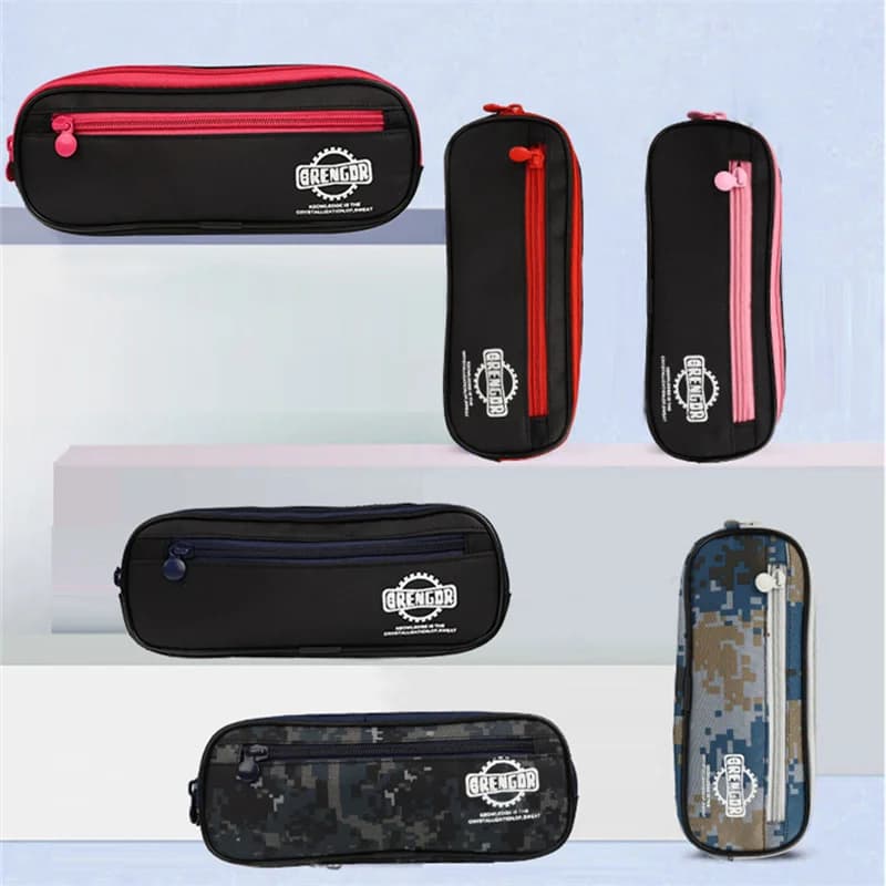 Trousse à crayons en toile à trois couches, sac à crayons d'école mignon, étui à crayons de couleur à fermeture éclair, sac à stylos pour garçons, sac de rangement de fournitures scolaires pour