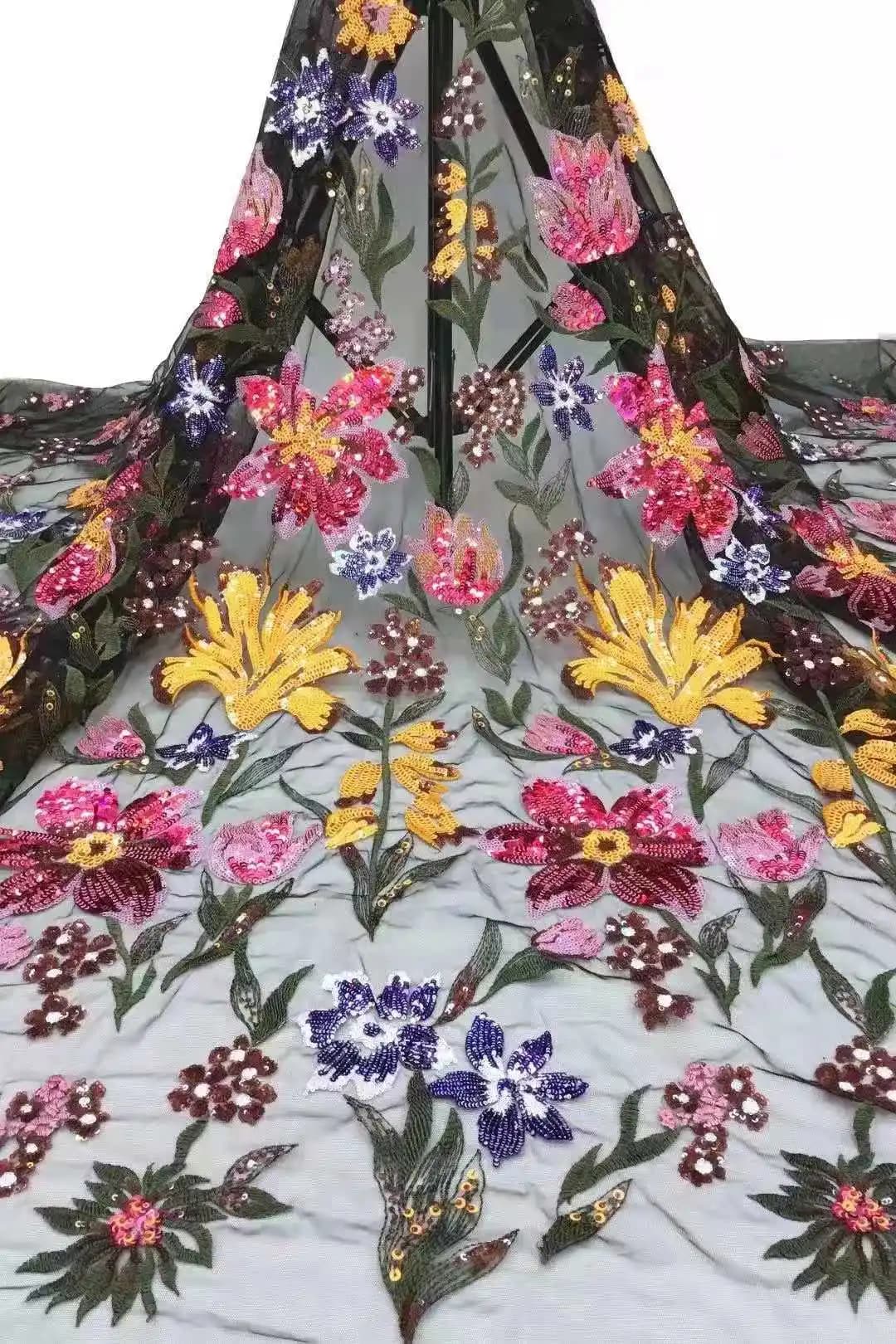 Tissu africain en dentelle nigériane brodé à paillettes, maille française, jupe de robe de soirée de mariage, 4,57 m, haute qualité