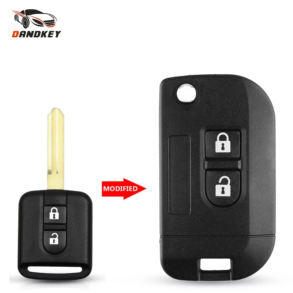 Dandkey – coque de clé télécommande de voiture de remplacement modifiée, 2 boutons, clé rabattable pour Nissan Qashqai Navara Micra NV200 Patrol 2002 – 2016