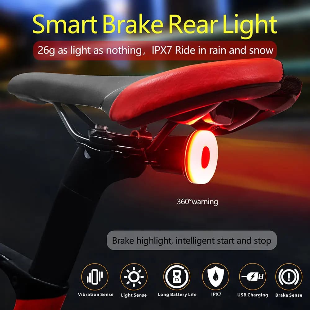 Towild TL02 feu arrière de frein de vélo intelligent lumière de détection automatique LED étanche à la pluie feu arrière de vélo USB feu arrière de vélo Rechargeable