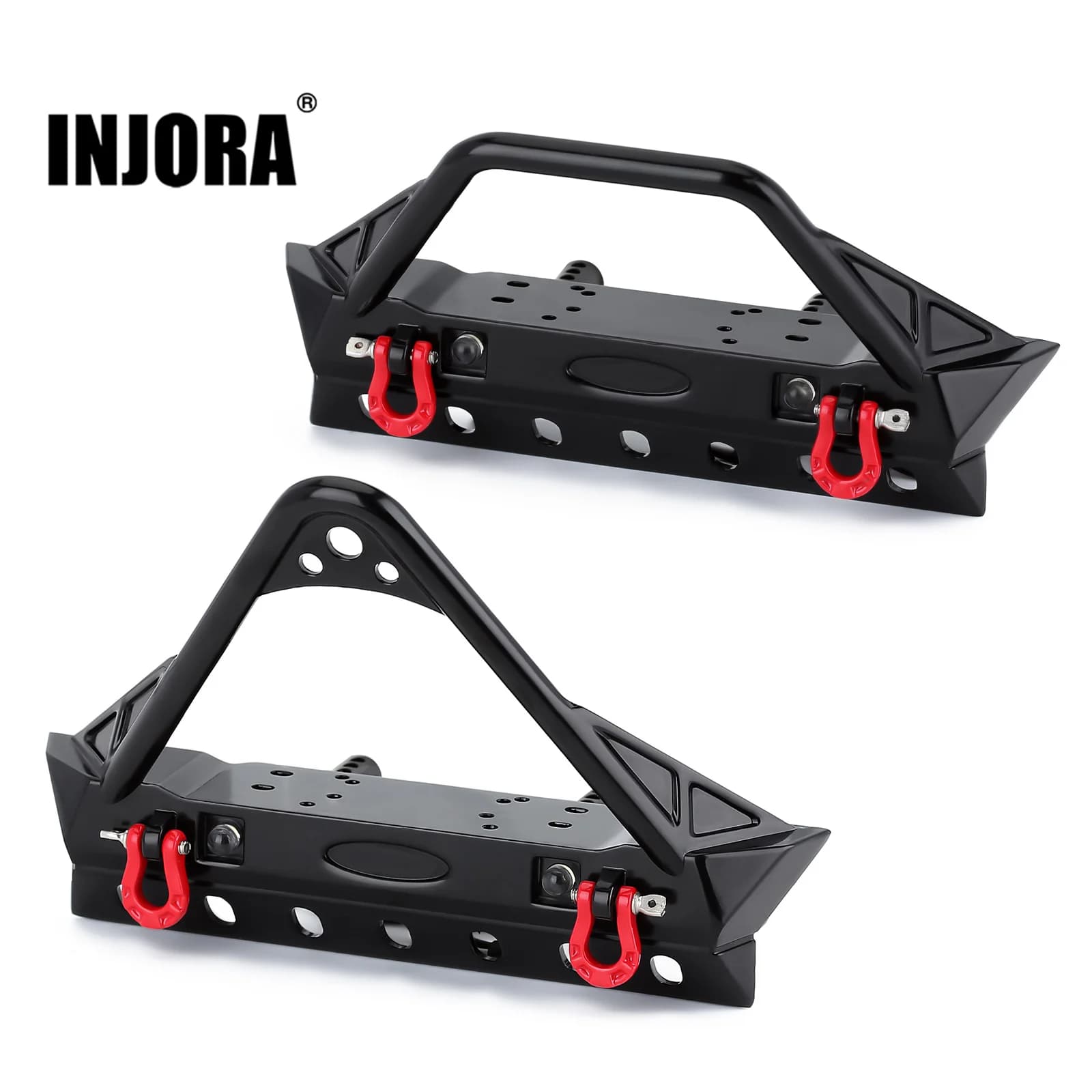 INJORA – pare-chocs avant en métal avec lumières, pour mise à niveau 1/10 RC chenille axiale SCX10 90046 SCX10 III AXI03007 AXI03003