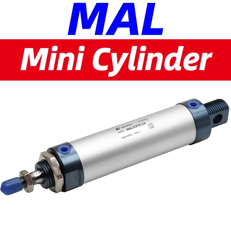 Cylindre pneumatique compact à double effet en aluminium de la série MAL, modèles MAL20, 25, 32, 40, course 25-200CA