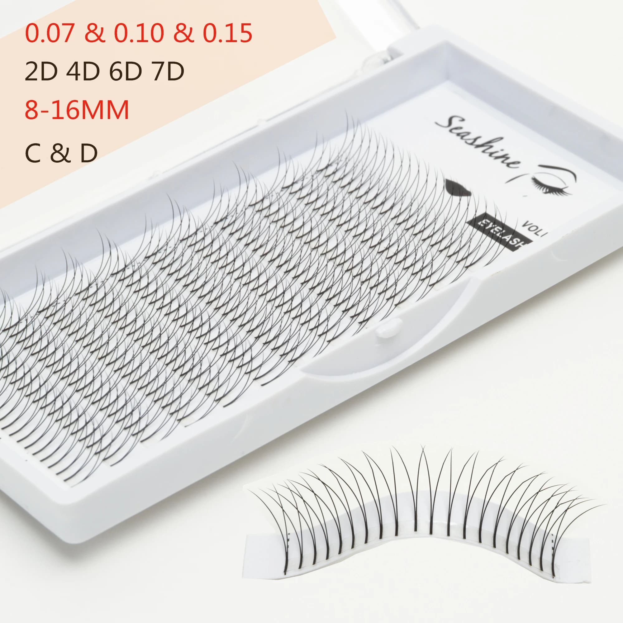 Seashine longue tige 2D 4D 6D 7D Faux cils préfabriqués Volume russe Fans Faux vison pré-fabriqués Extensions de cils maquillage