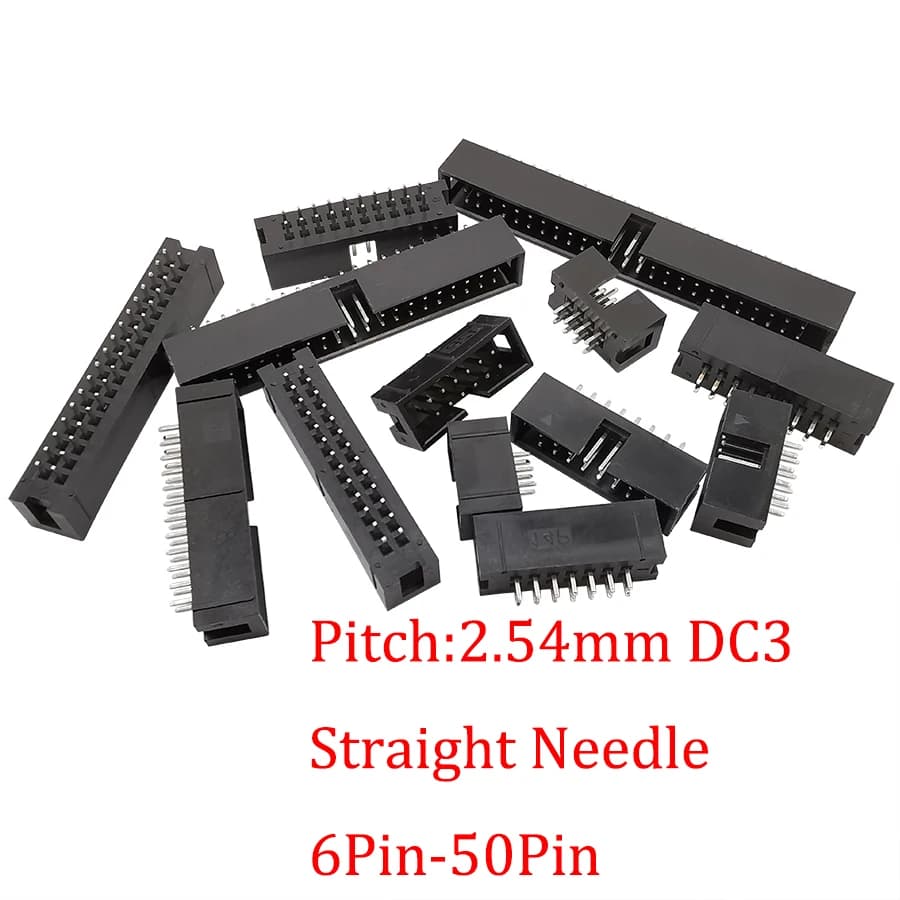 10 pièces DC3 2.54mm pas 6/8/10/14/16/20/26/30/34/40/50Pin prise mâle droite IDC boîte en-têtes connecteur PCB Double rangée Pinheader