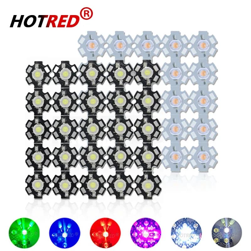 Puce COB LED haute puissance 1W 3W, 50 pièces, blanc chaud et froid, rouge, bleu, vert, jaune, spectre complet 660nm 440nm pour lampes d'aquarium légères