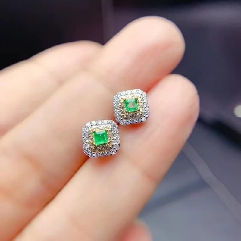 Boucles d'oreilles en émeraude naturelle, argent 925, deux couleurs, procédé de galvanoplastie, Style mignon, petit nœud frais