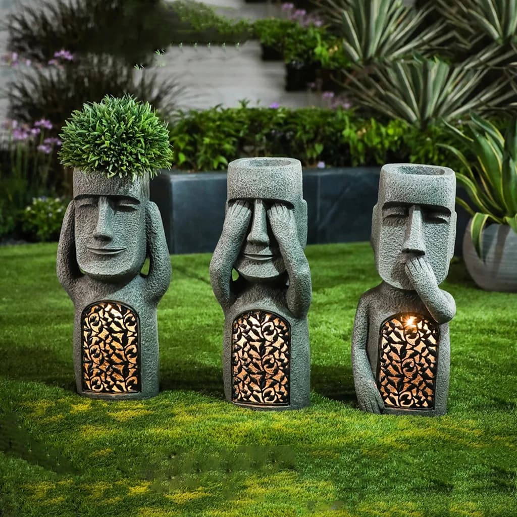 Statue amusante de l'île de Pâques, Ahu Akivi, Moai, Monolith, décoration de jardin, sculpture