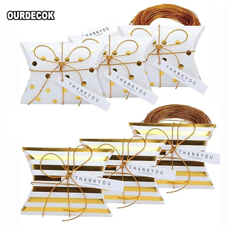Boîte à bonbons à bijoux kraft en forme d'oreiller, 10 pièces, papier artisanal, cadeau de mariage, tarte, sacs de fête écologiques