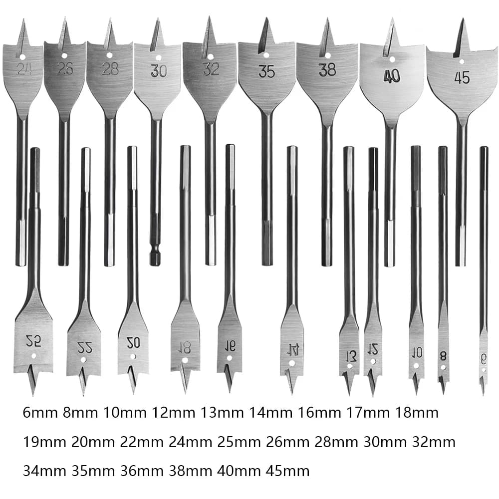 Forets plats en acier à haute teneur en carbone durable, foret à main pour bois, revêtement en titane, calcul de bêche, travail électrique, accessoires conseillers, 6-45mm