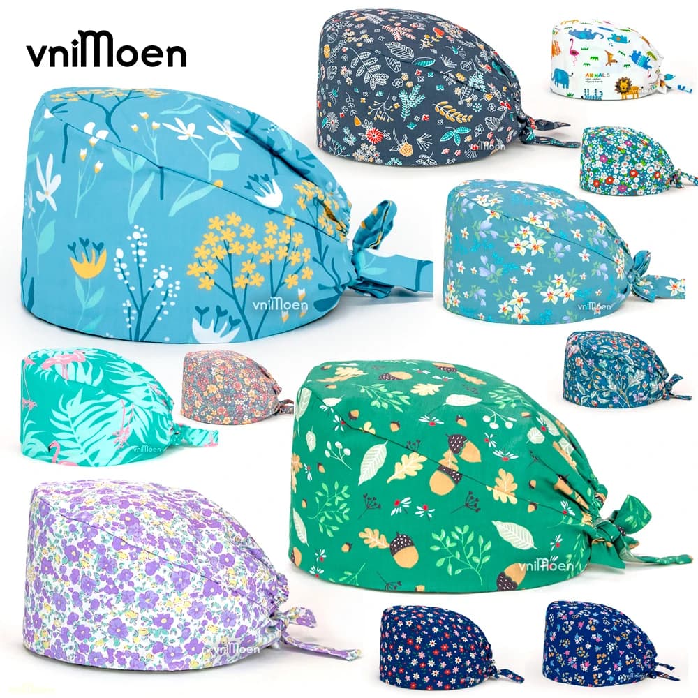 Chapeaux d'allaitement mode respirant gommages casquette imprimé bouton travail chapeau décontracté unisexe extérieur infirmière travail chapeau hygiénique nettoyage casquettes