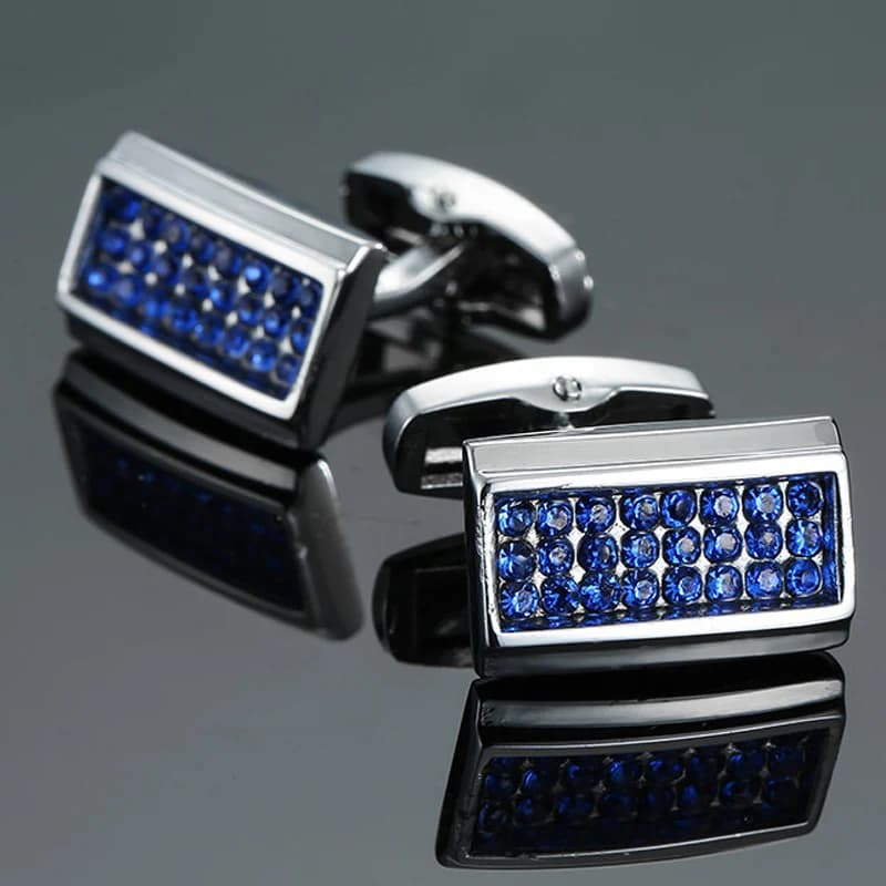 Boutons de manchette de chemise pour hommes, haute qualité, costume à la mode, bijoux classiques, cristal bleu, boutons de manchette pour avocat, chemise d'affaires, badge cadeau