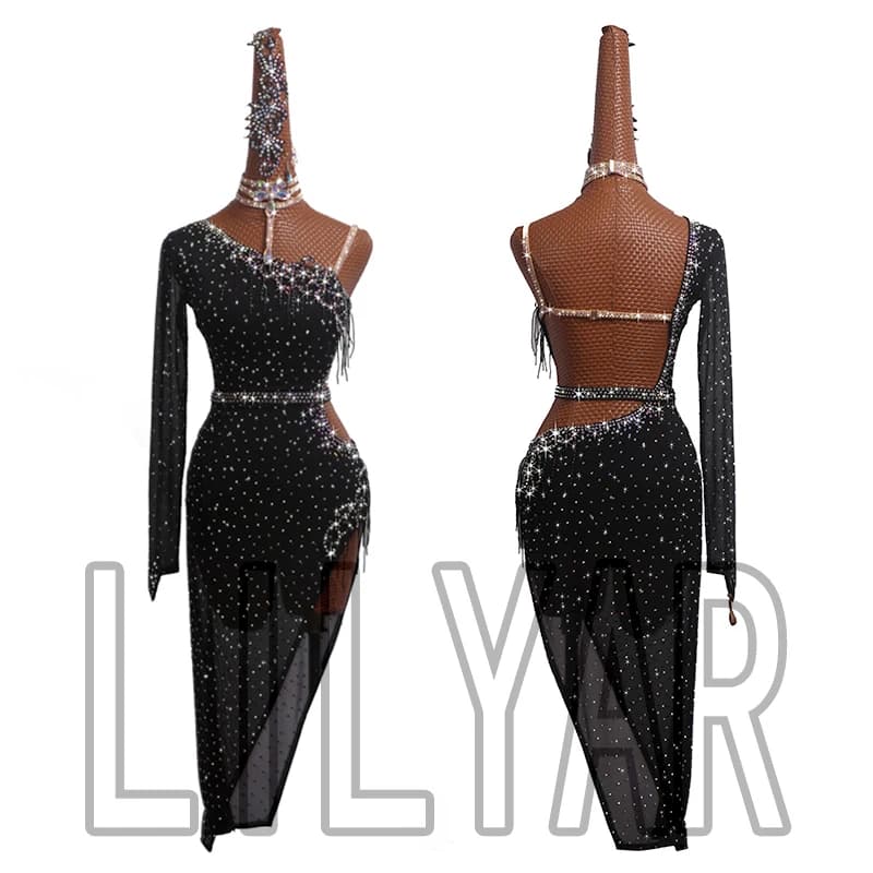 Robe de danse sexy personnalisée pour adulte, performance de compétition latine, initiée à la danse noire, nouveau