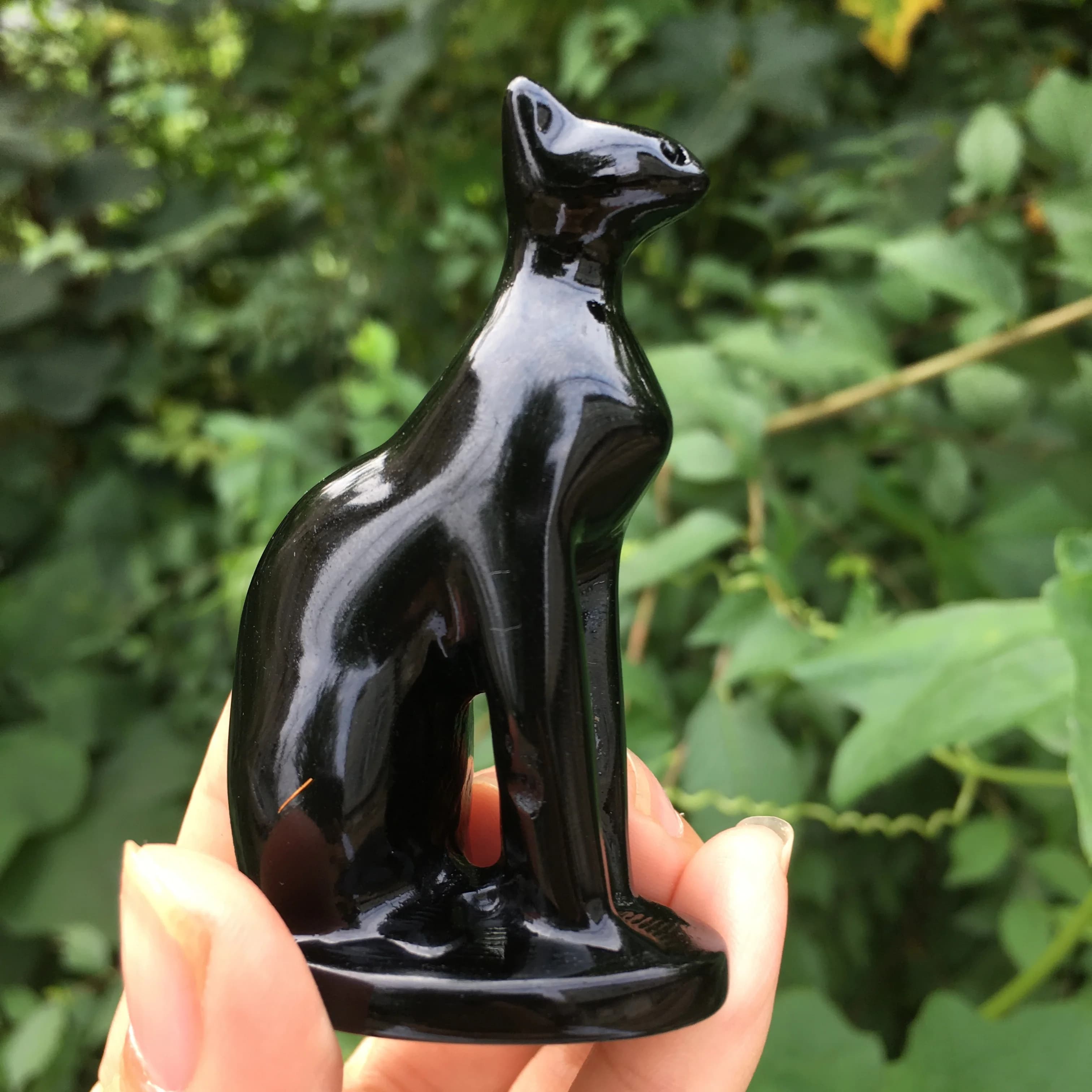 Statue de chat égyptien sculpté à la main pour la décoration de la maison, obsidienne noire, jolie pierre naturelle, dieu animal injuste, cadeau, 7cm