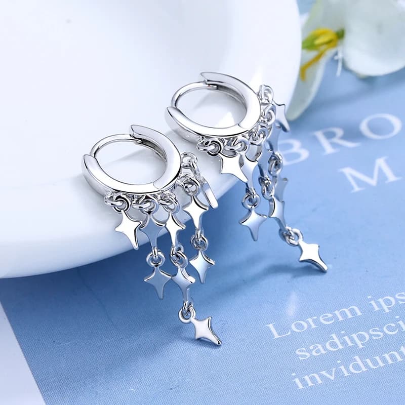 Boucles d'oreilles longues à pampilles en argent Sterling 2025, pour femmes, étoile créative, Vintage, cerceau, bijoux d'oreille, cadeau d'anniversaire pour filles, 925