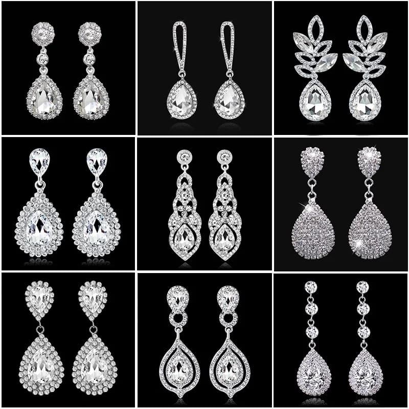 TREAZY mode cristal boucles d'oreilles de mariage pour les femmes couleur argent boucles d'oreilles de mariée cadeaux de mariée bijoux de fête d'anniversaire