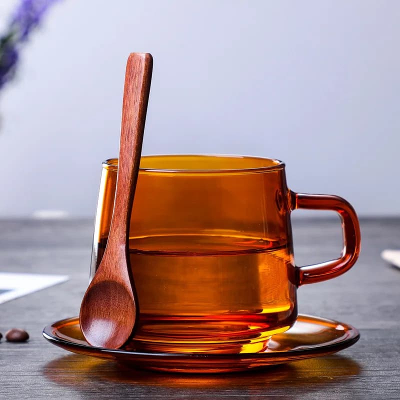FATUBE Tasses à café ambrées résistantes aux hautes températures et faciles à nettoyer avec poignée, plateau, vaisselle de 300 ml, simple ou double paroi