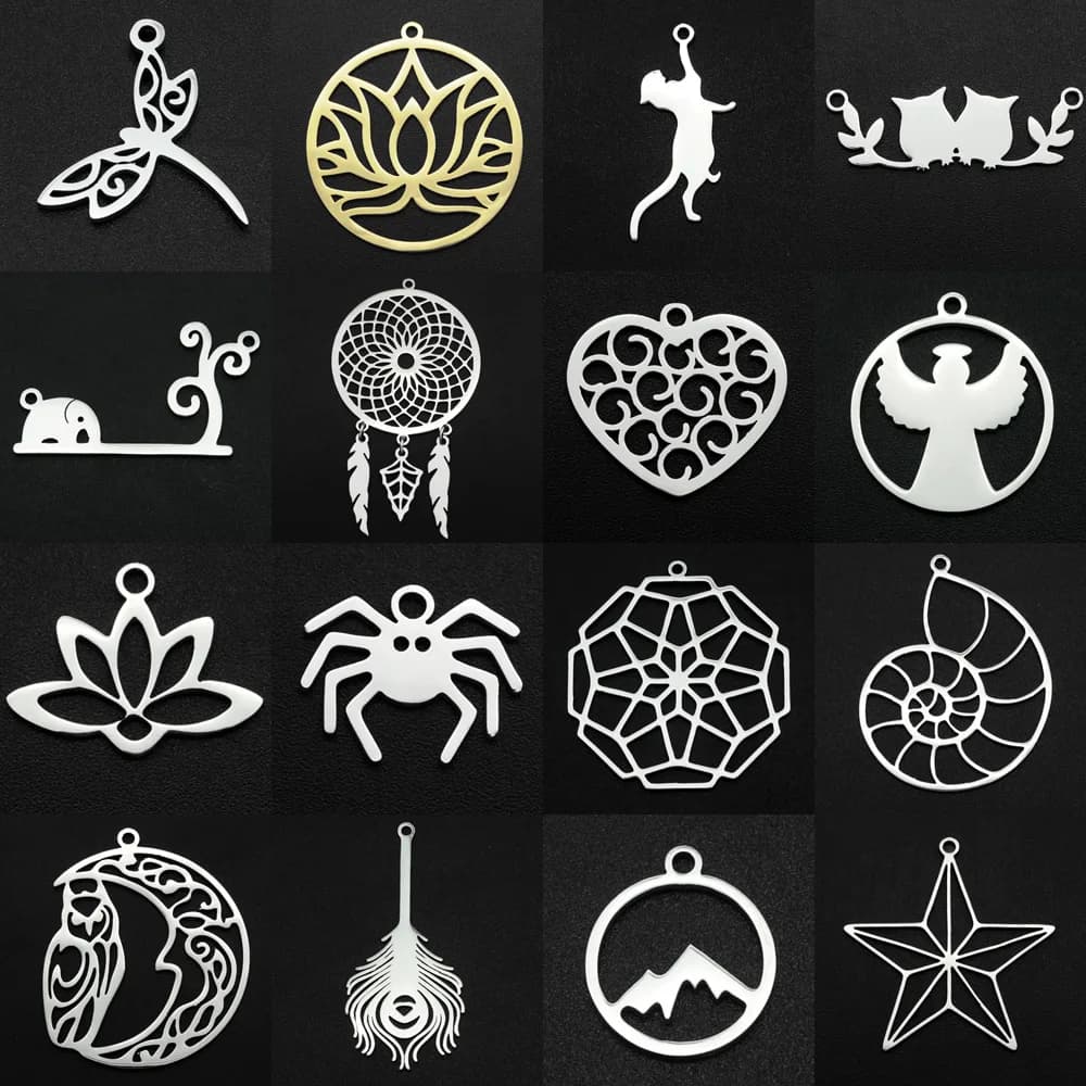 Attrape-rêves en acier inoxydable 316, 5 pièces/lot, plume de paon, pendentif, vente en gros, breloques libellule pour la fabrication de bijoux à faire soi-même