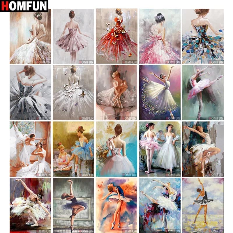 HOMFUN – peinture diamant thème «danseuse de Ballet», broderie complète 3D, perles rondes ou carrées, points de croix, à faire soi-même, décoration d'intérieur, cadeau, 5D