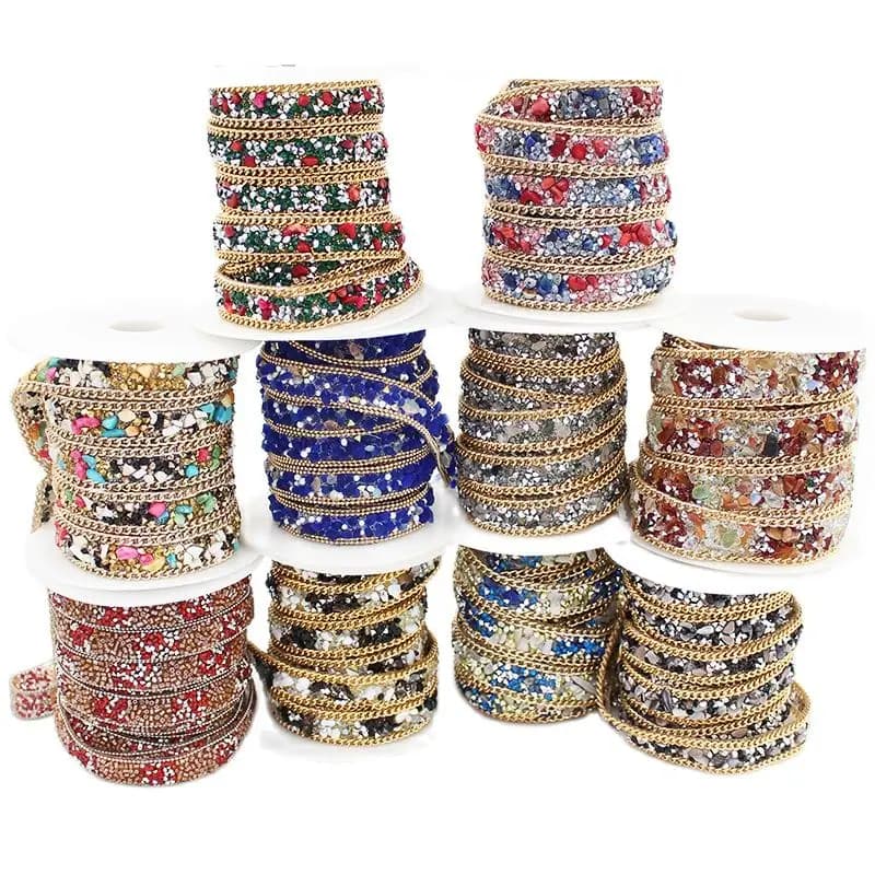 Garniture de Chaîne en Pierre de Kirchin en Résine Clip, Mélange de Couleurs, Fixation à Chaud, Repassage sur Chaussures, Sacs, Accessoires de Décoration de Vêtements, 1 Yard, TRnavy