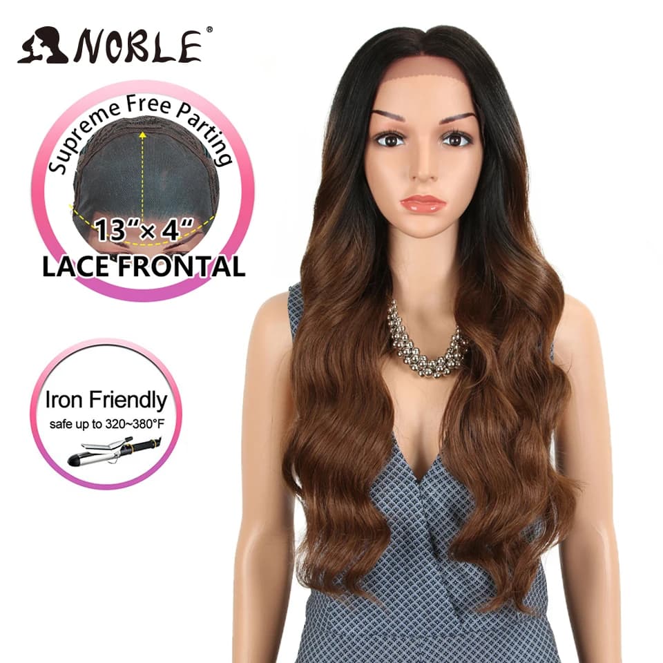 Noble 13x4 dentelle avant perruque synthétique 28 pouces longue ondulée ombre blonde perruques pour les femmes Ombre dentelle avant perruque synthétique dentelle avant perruque