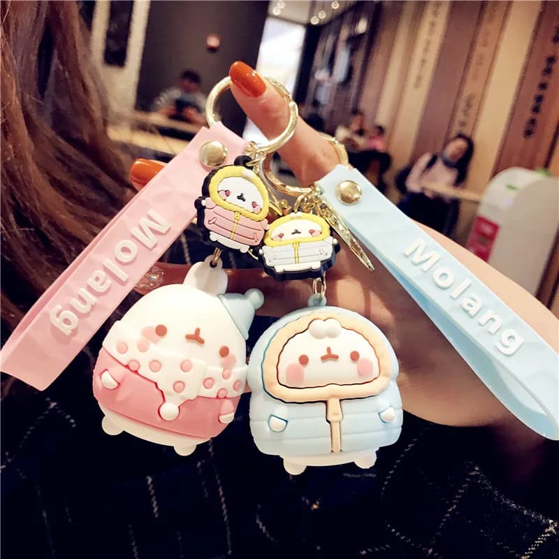 Porte-clés de dessin animé coréen lapin beurre, marron, bleu, rose, veste, pendentif, ornement, sac, porte-clés de voiture, lanière, hommes, femmes, couple, cadeau mignon