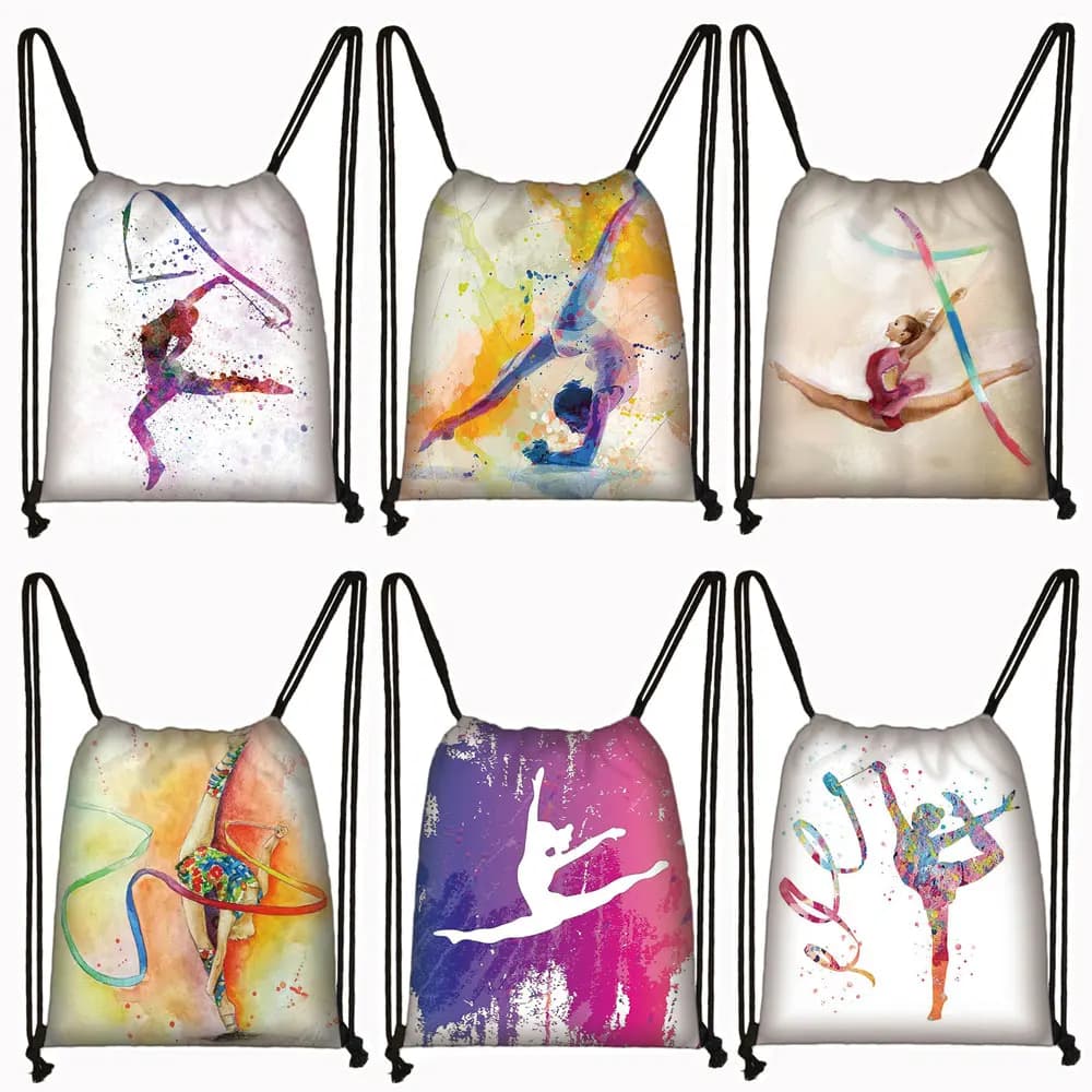 Sac à dos imprimé artistique de gymnastique aquarelle, sacs à cordon pour femmes, sac de jour pour filles, sac de rangement pour gymnaste, porte-chaussures de voyage, cadeau