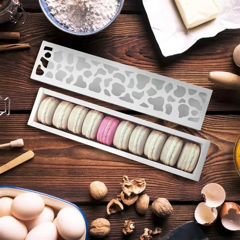 Boîte rectangulaire pour Macaron, 10 pièces, boîte en papier pour biscuits, boîtes d'emballage de desserts pour boulangerie, boîte d'emballage de gâteaux longs découpées