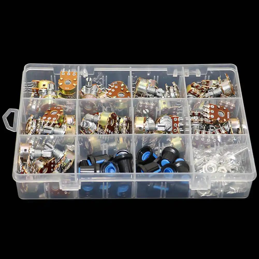 Kit de potentiomètre stéréo 6 broches avec boutons, ensemble de potentiomètres simples, arbre, Kg, touristes, Gang, Wh148, 1k, 5k, 10k, 20k, 50k, 100k, 500k, 1m, 45 pièces