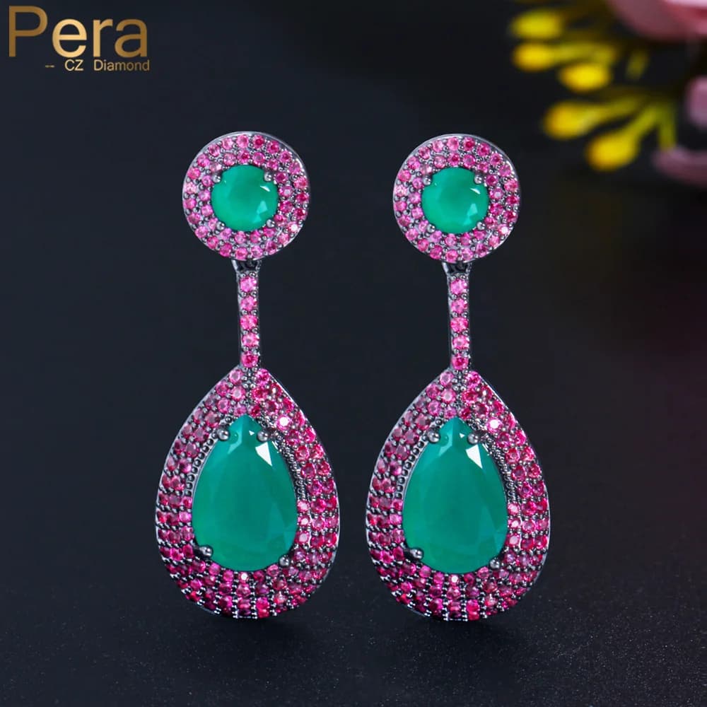 Pera-Boucles d'oreilles brésiliennes en forme de goutte d'eau pour femme, bijoux fantaisie, vert émeraude, cubique, contre-indiqué, rose, rouge, CZ, E722