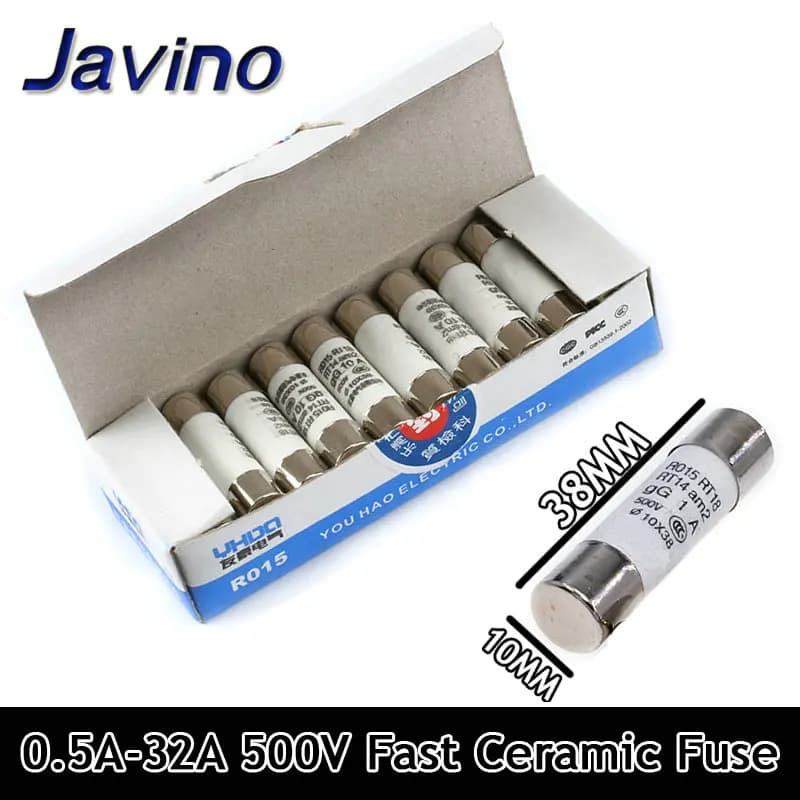 Javino – fusible en céramique à soufflage rapide 10x38, 5 à 60 pièces, 10x38mm, 500V 0,5a 1A 2A 4A 5A 6A 8A 10A 16A 20A 32A RO15 RT18 RT14