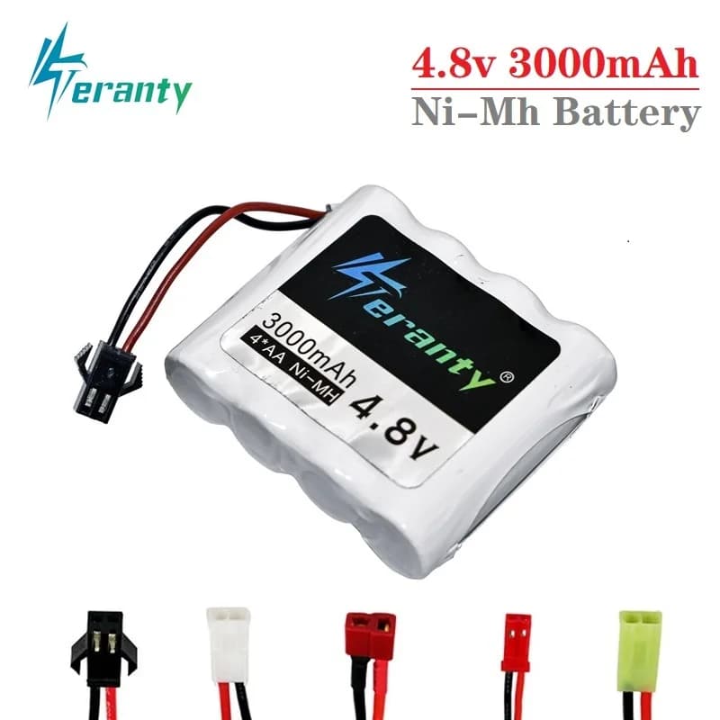 Batterie rechargeable NiMH haute capacité 4.8v 3000mAH pour jouets RC, voitures, chars, robots, bateaux, armes à feu JST/SM/EL2P/TAMIYA