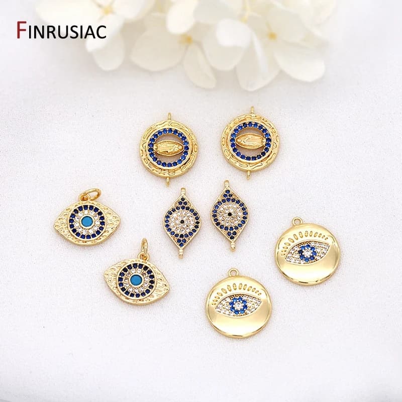 Série 14K plaqué or véritable Zircon mauvais œil pendentifs accessoires pour la fabrication de bijoux